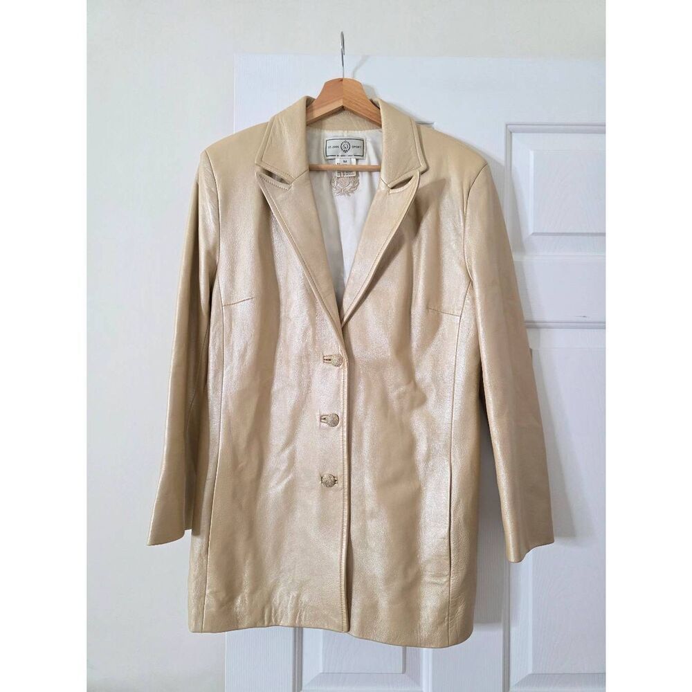 St. John Gold Leather Size P Leather Blazer Jacket M